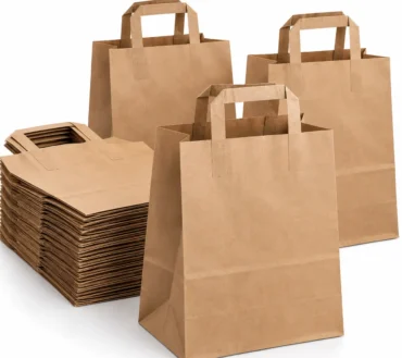 Kraft Paper Takeout Bags with Handles – 250 Case